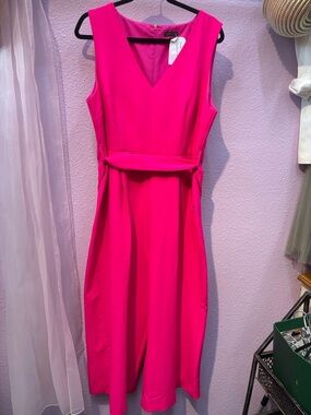 Vince Camuto Sleeveless V-Neck Hot Pink Belted jumpsuit- size 14